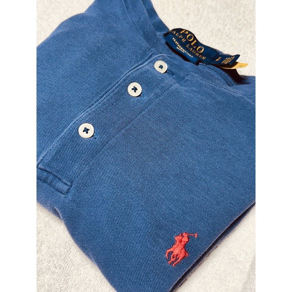 Polo Ralph Lauren Featherweight Mesh Henley Shirt Blue Red Pony Men's Small S